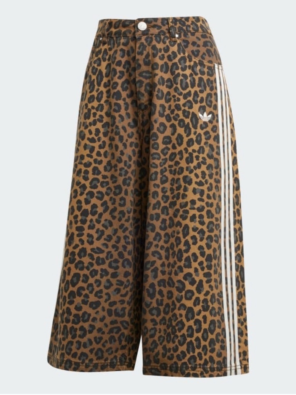 adidas Girls Leopard-Print Wide Leg Skirt Pants in Brown with White Stripes
